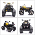 Aosom 12V Kids Atv Ride On Four Wheeler Toy Car With Music, Realistic Headlights, Wide Wheels, Rechargeable Battery Powered, For Boys And Girls, Yellow Yellow Steel