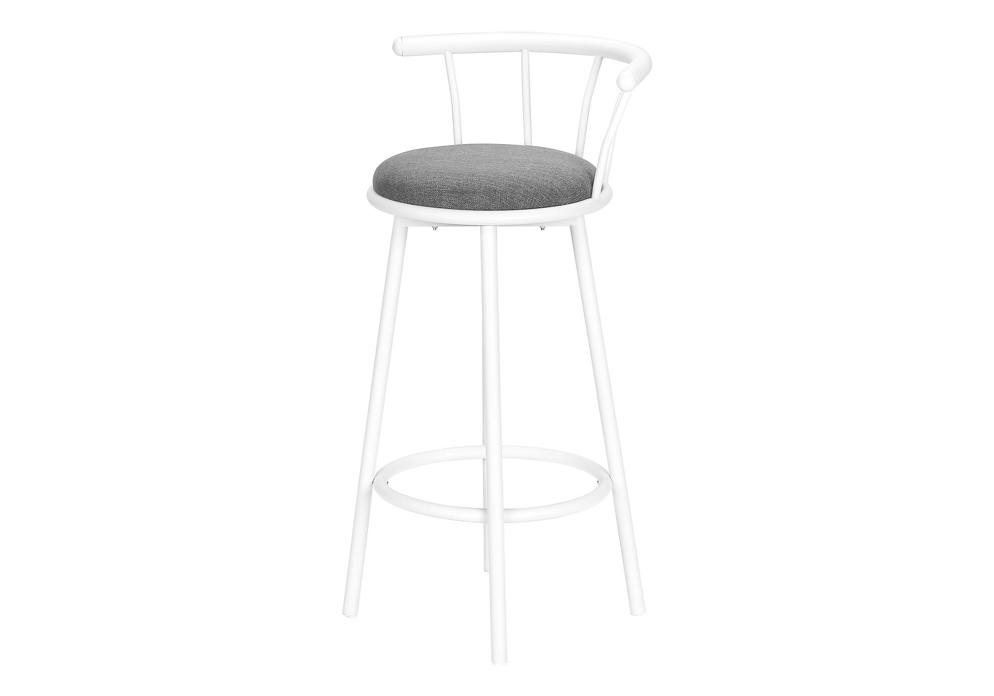 Barstool, Set Of 2, Swivel, Bar Height, White Metal, Grey Fabric, Contemporary, Modern White Foam Metal