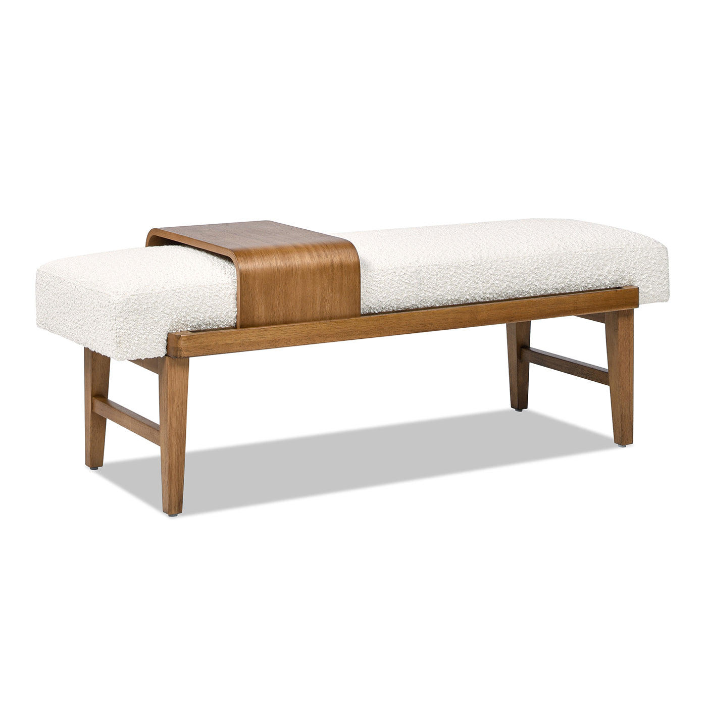 Billie 52" Modern Telephone Bench With Sliding Shelf, Ivory White Boucle White Foam Boucle