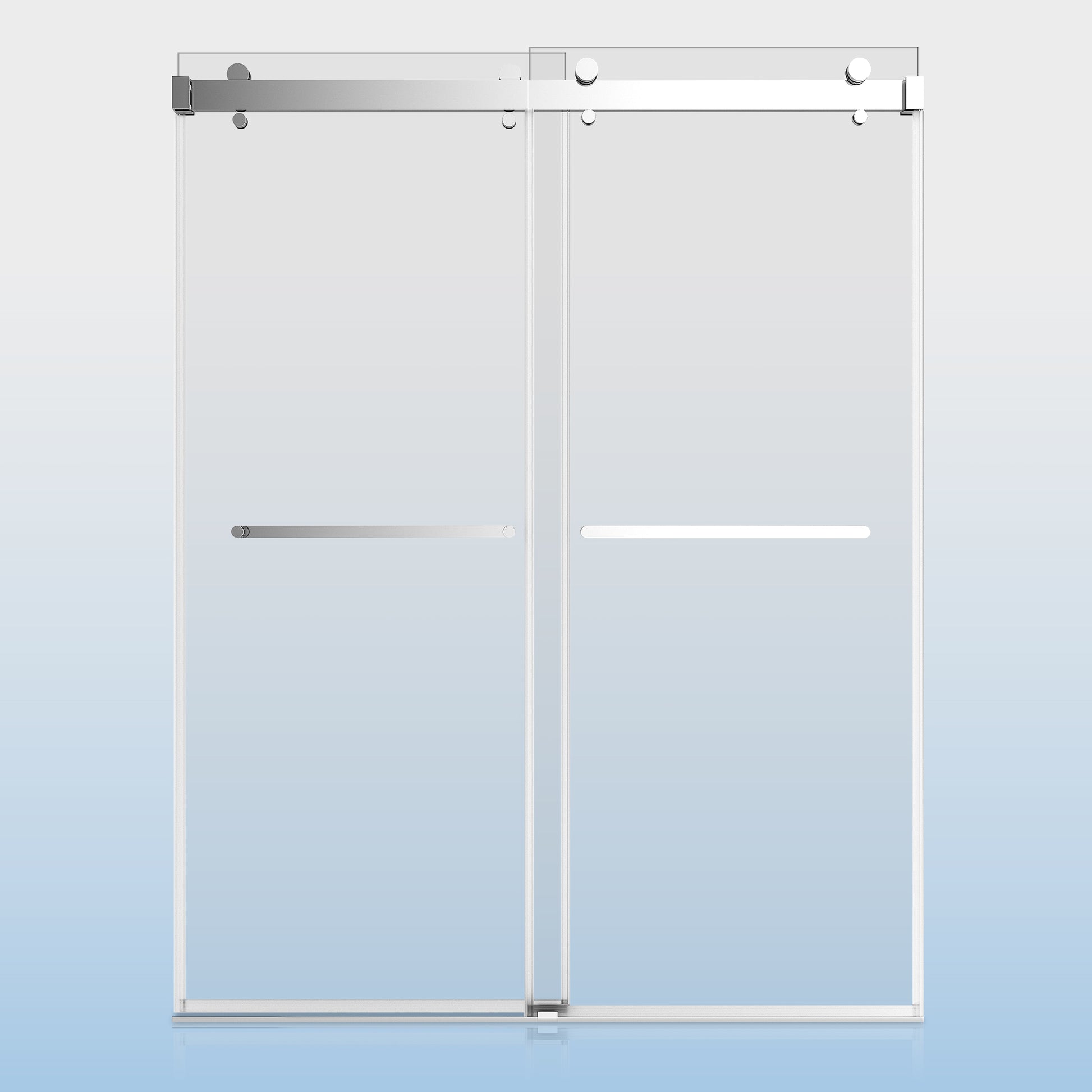 50 54 Inches Width 76 Inches Height Double Sliding Frameless Shower Door With 3 8 Inches 10Mm Clear Tempered Glass, Chrome Finish Chrome Bathroom Luxury,Modern Glass Aluminium,Stainless Steel