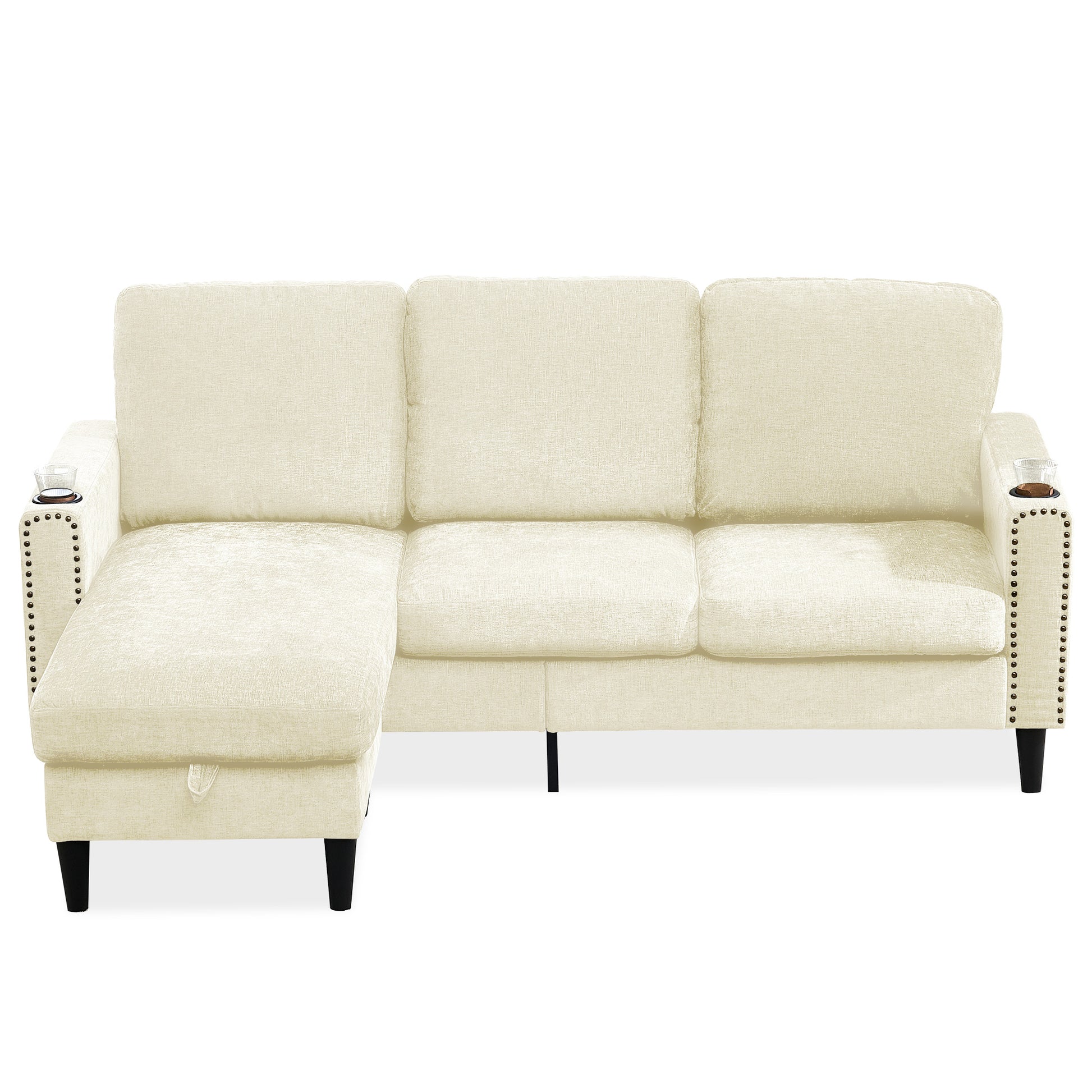 Modern Design Chenille 3 Seat L Shape Sectional Sofa With Storage Chaise For Apartment, Studio, Office,Living Room,L Shape Off White Off White Chenille Metal Primary Living Space Soft Modern Foam