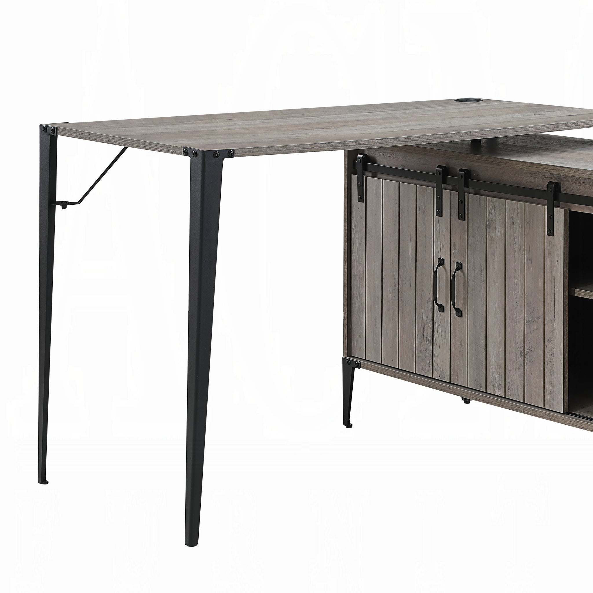 Grey Oak And Black 1 Drawer Writing Desk With Usb Port Grey Black Built In Outlets Or Usb Writting Desk Office Industrial L Shape Shelves Paper Composite