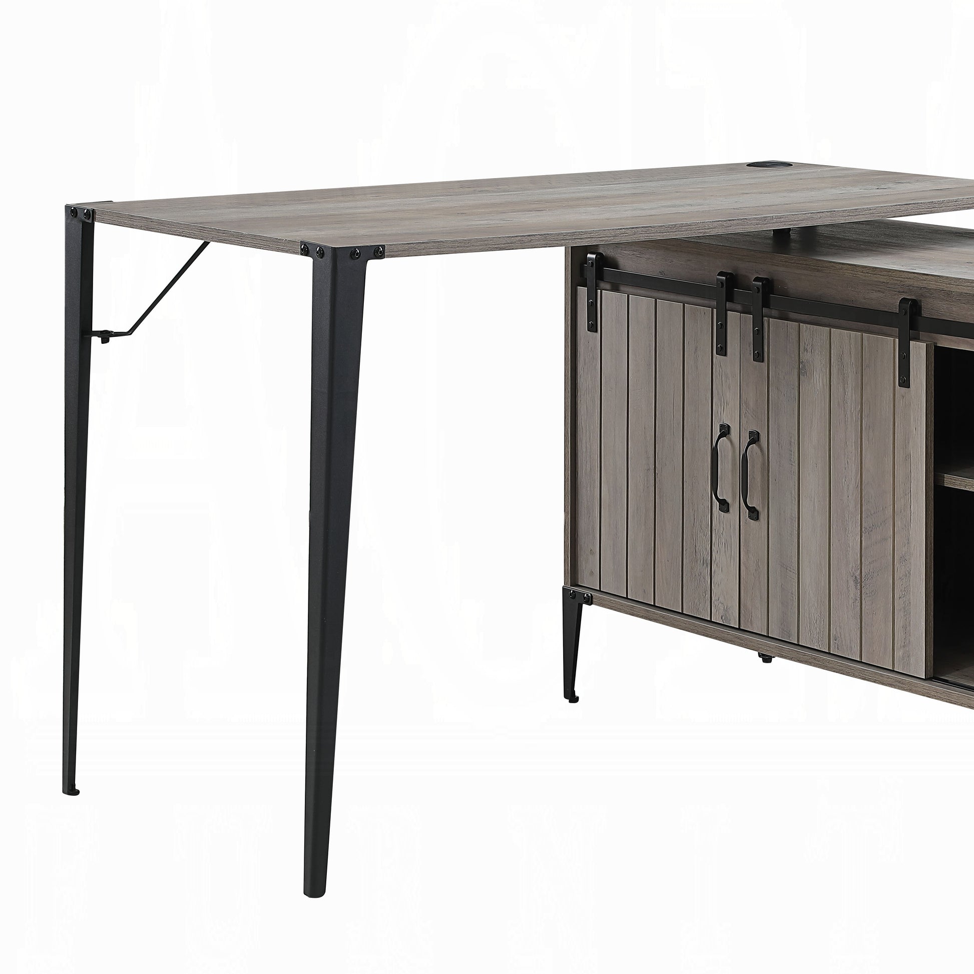 Grey Oak And Black 1 Drawer Writing Desk With Usb Port Grey Black Built In Outlets Or Usb Writting Desk Office Industrial L Shape Shelves Paper Composite