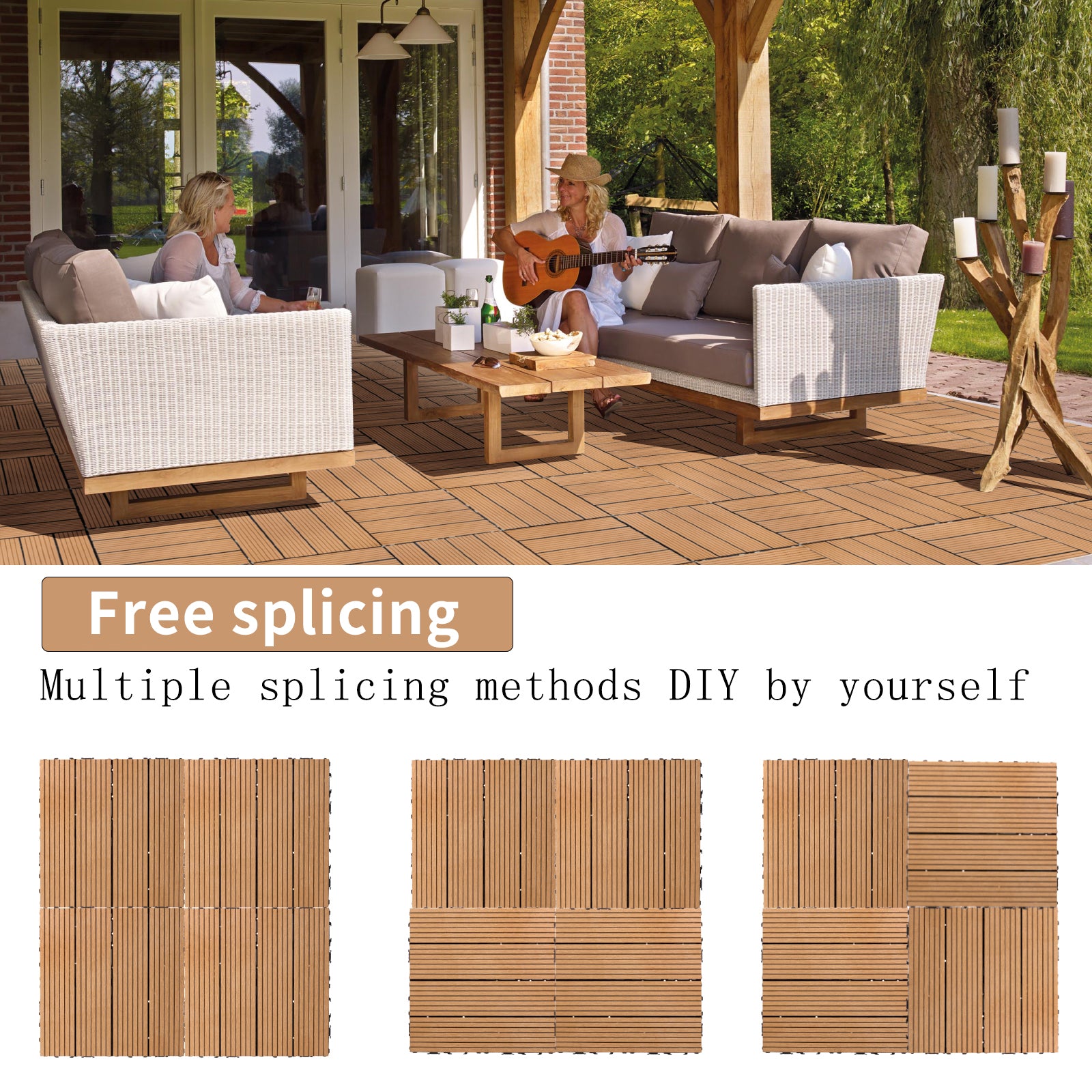 Wood Plastic Composite Deck Tiles Set Of 20, Sustainable Fsc Composite Decking Resist Rust, Water, Weather, Easy To Diy & Maintain, Ideal For Patios, Balconies, Rooftops, Burlywood Burly Wood Wood Plastic