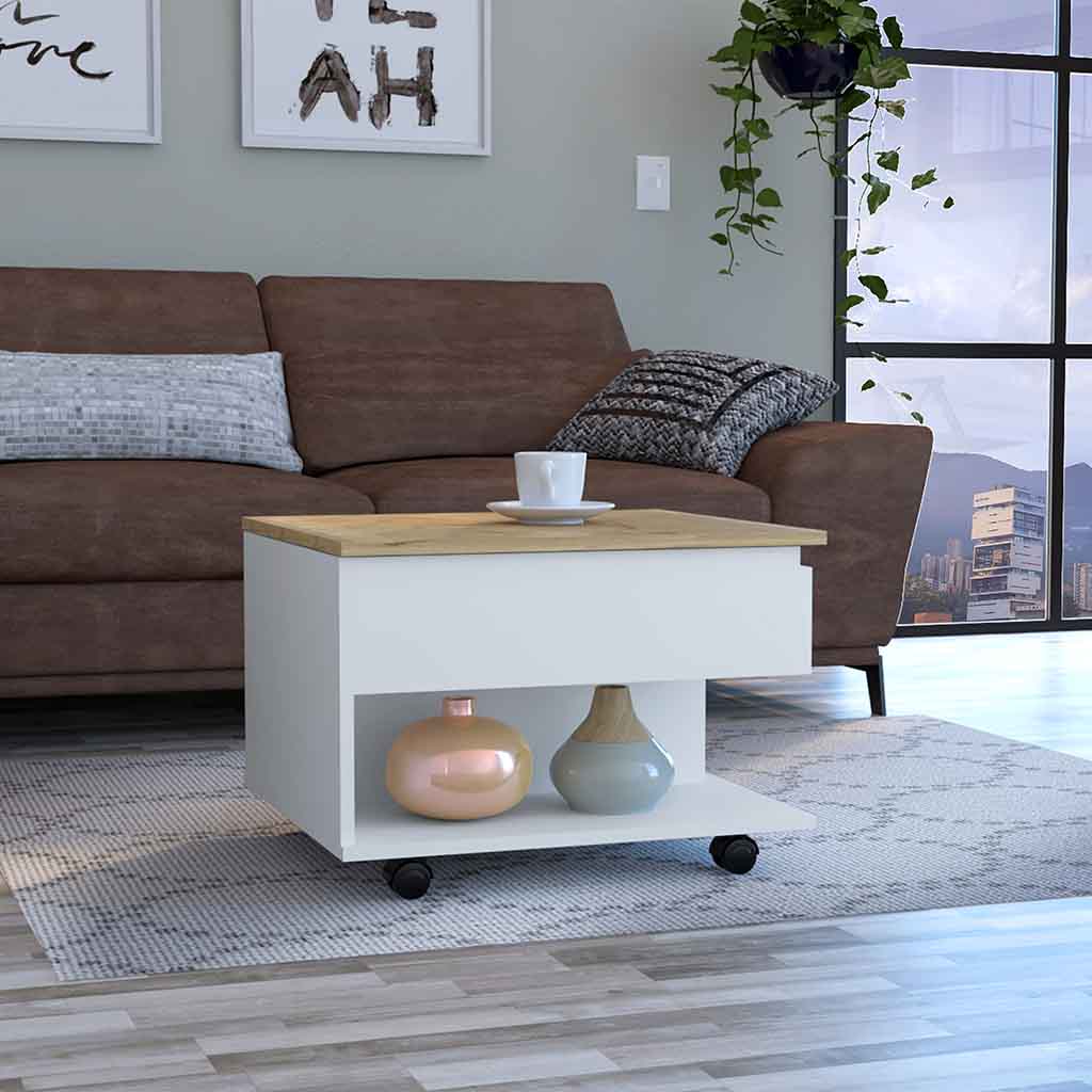 Luanda Lift Top Coffee Table, Casters, One Shelf Multicolor Desk Top Primary Living Space Modern Freestanding Rectangular Coffee & End Tables Rectangular Particle Board Engineered Wood