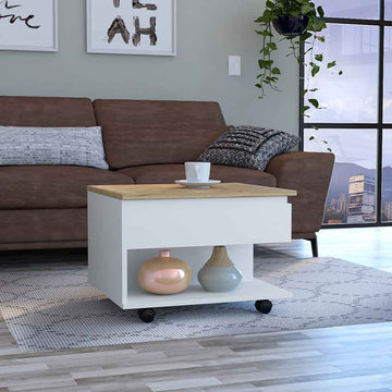 Luanda Lift Top Coffee Table, Casters, One Shelf Multicolor Desk Top Primary Living Space Modern Freestanding Rectangular Coffee & End Tables Rectangular Particle Board Engineered Wood