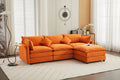 Modular Sectional Sofa, 3 Seater Sofa With Ottoman, Modern L Shaped Sofa For Living Room Bedroom Apartment Orange Wood Fabric 4 Seat