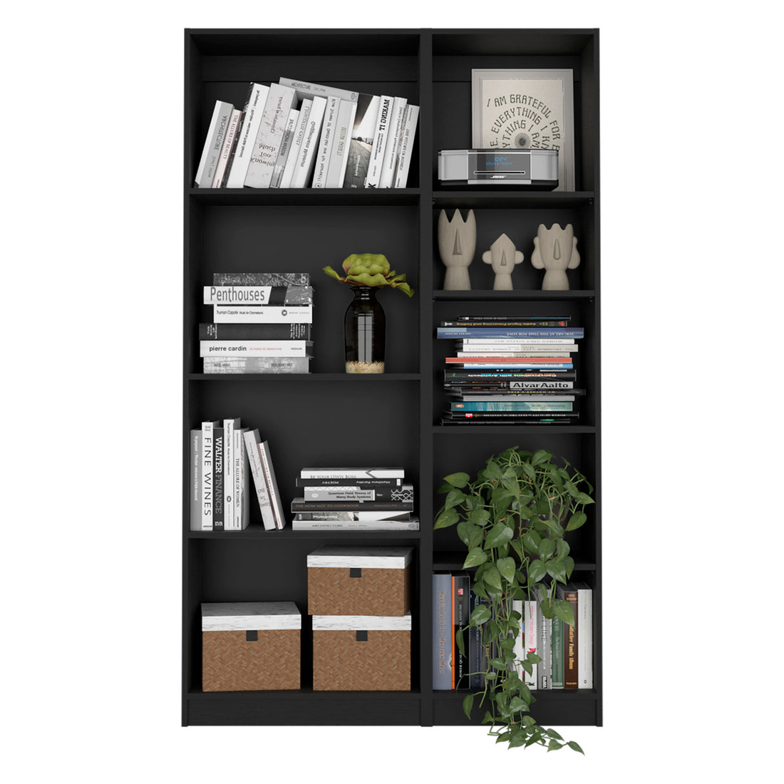 2 Piece Bookcase Living Room Set, Storage Cabinet, 42" Wide And 9 Shelves Black Black Particle Board