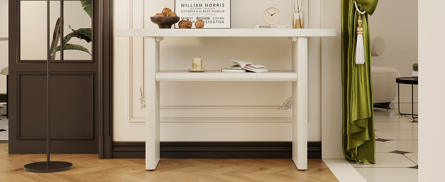 Elegant Minimalist Console Table With Rounded Edges And Sturdy Shelf Design For Entryway, Living Room Gray Wash Gray Wash Solid Wood Mdf