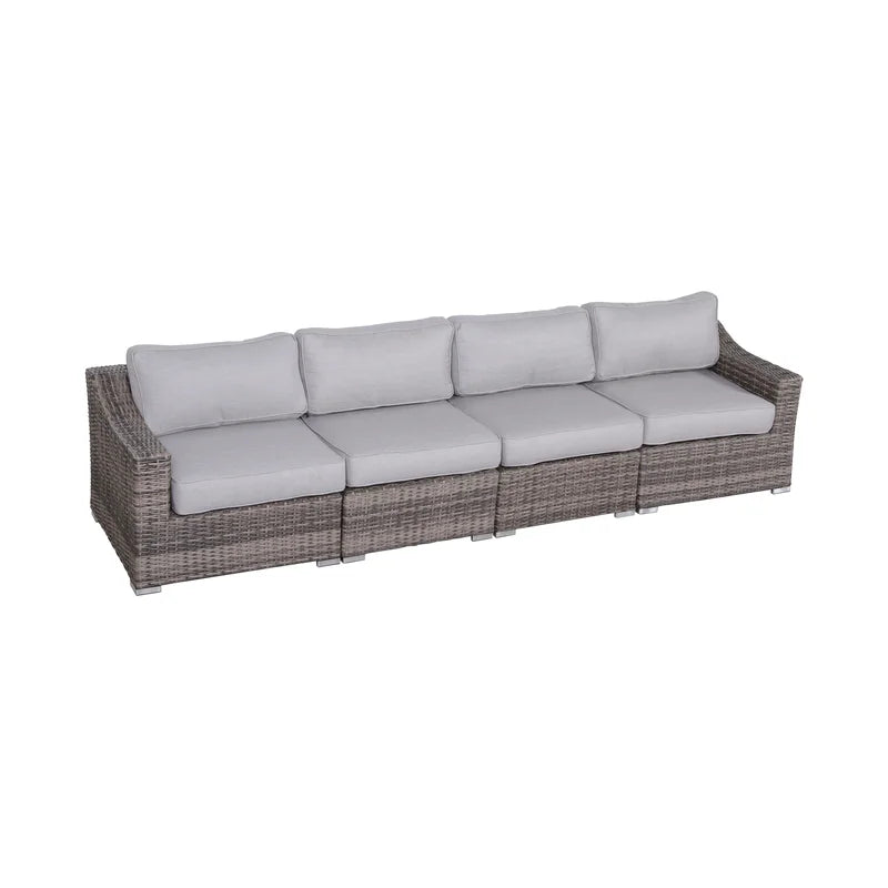 Fully Assembled 4 Piece Rattan Sectional Seating Set With Cushions Grey Mix Wicker