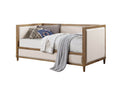 Beige Fabric Upholstered 1Pc Day Bed Light Oak Bed Frame Trim Bedroom Furniture Mattress Ready Twin Day Bed Box Spring Not Required Twin Beige Multi Wood Bedroom Classic,Contemporary,Modern,Transitional Solid Wood