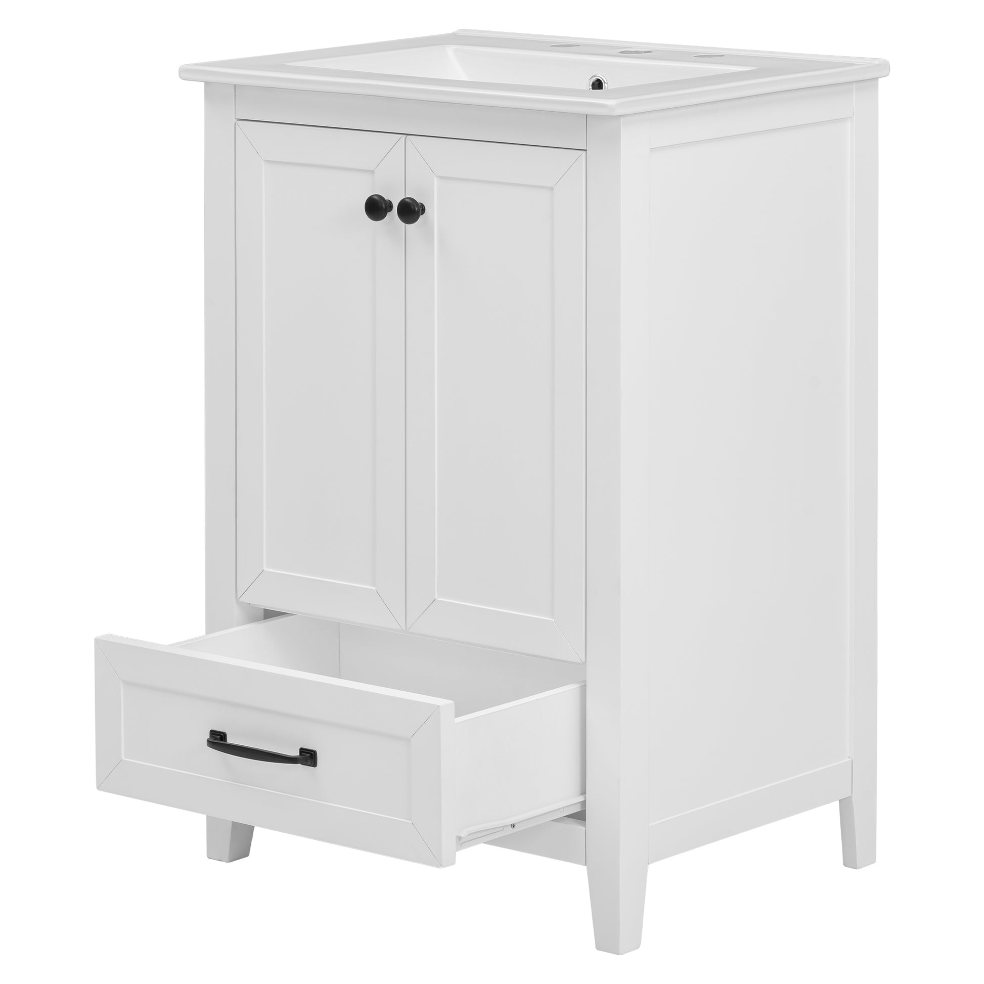 24" Bathroom Vanity With Sink, Bathroom Vanity Cabinet With One Drawer And Doors, Solid Wood And Mdf, White White Solid Wood Mdf