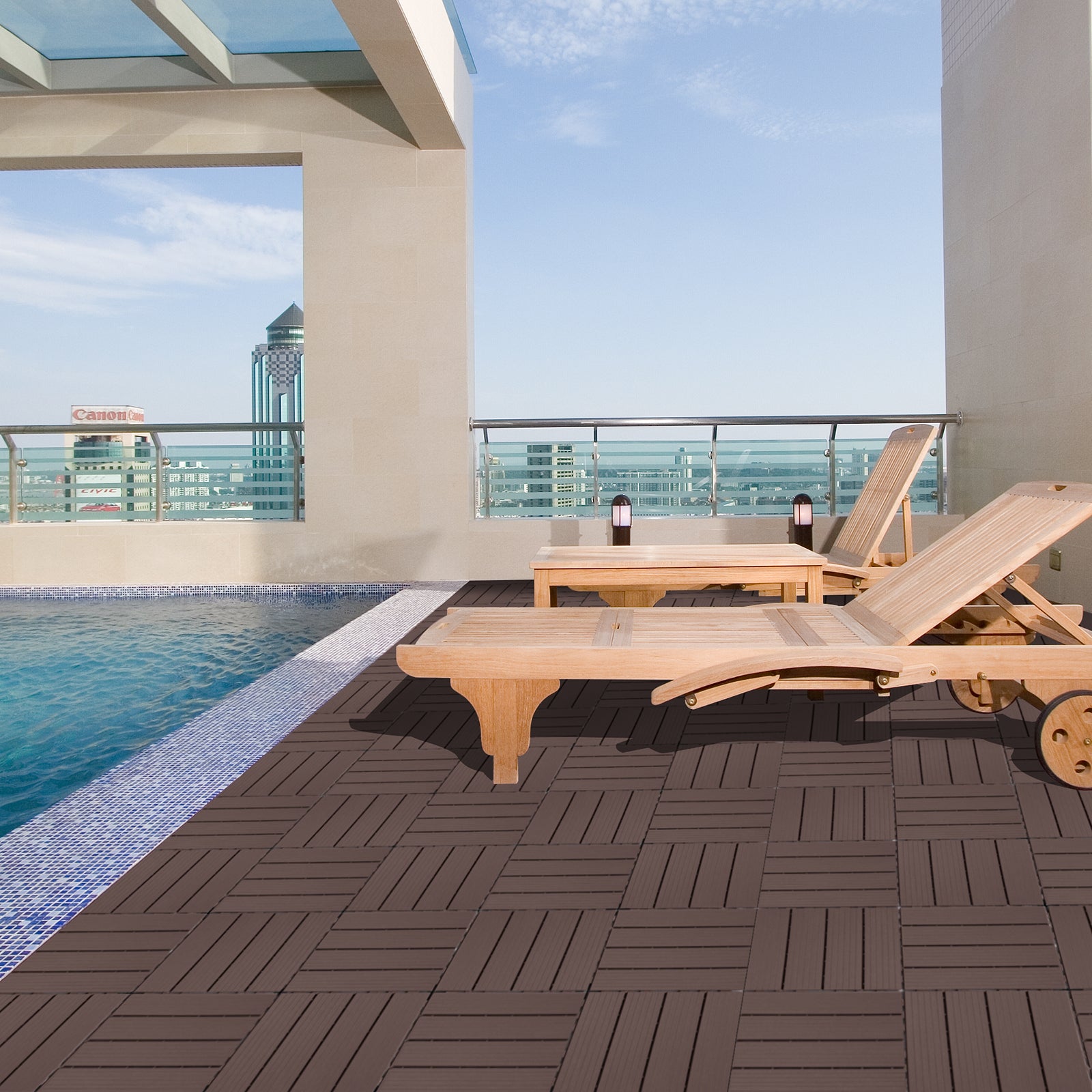 Plastic Interlocking Deck Tiles, 11.8"X11.8" Pack Of 44 , Patio Flooring Outdoor Waterproof All Weather Use For Garden Poolside Front Back Yard, Light Coffee Color Light Coffee Plastic