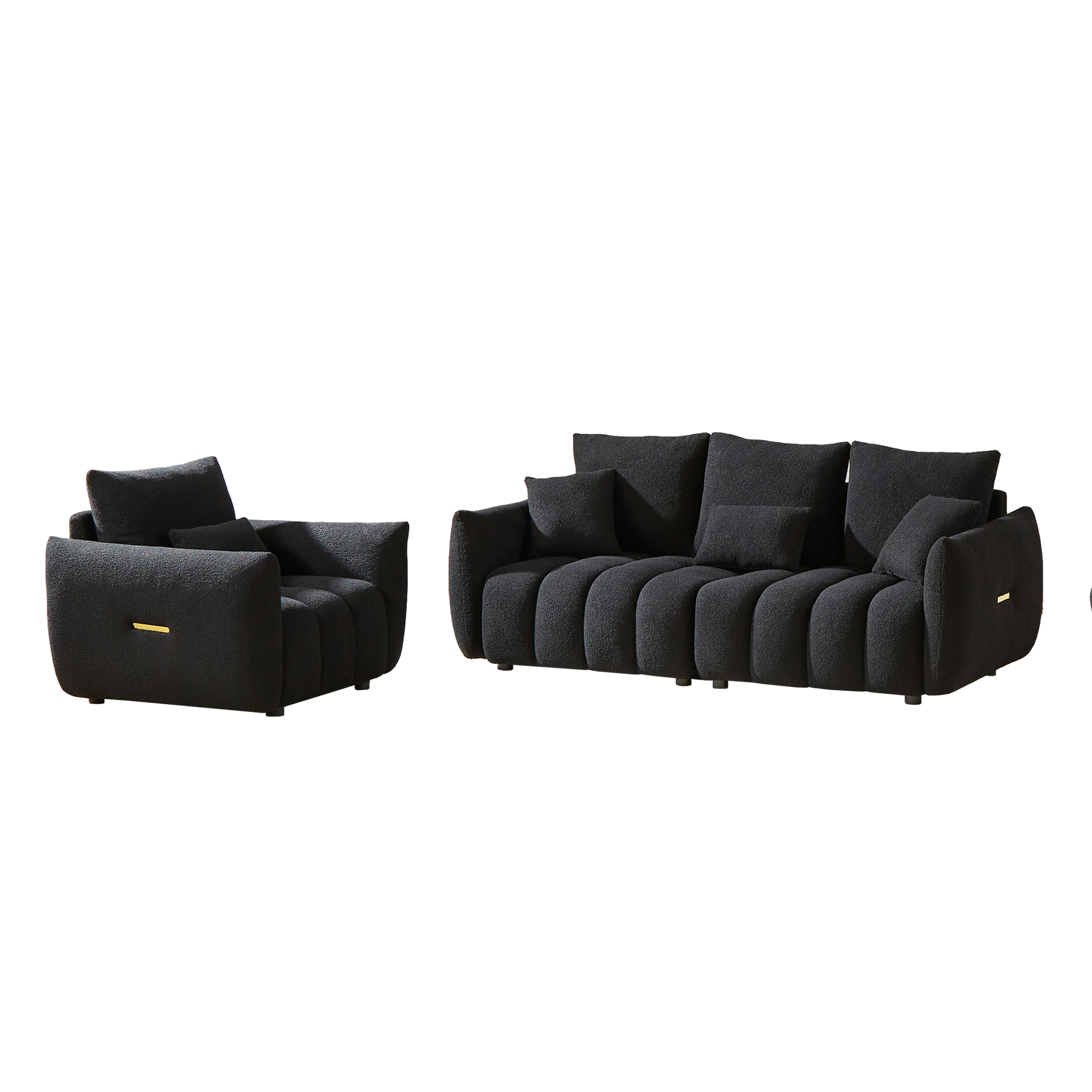 3 Seater 1 Seater Combo Sofa Modern Living Room Sofa, Teddy Sofa, Wooden Frame, 4 Cushions, Apartment Sofa Furniture Black Wood Primary Living Space Pine Foam Fabric 4 Seat