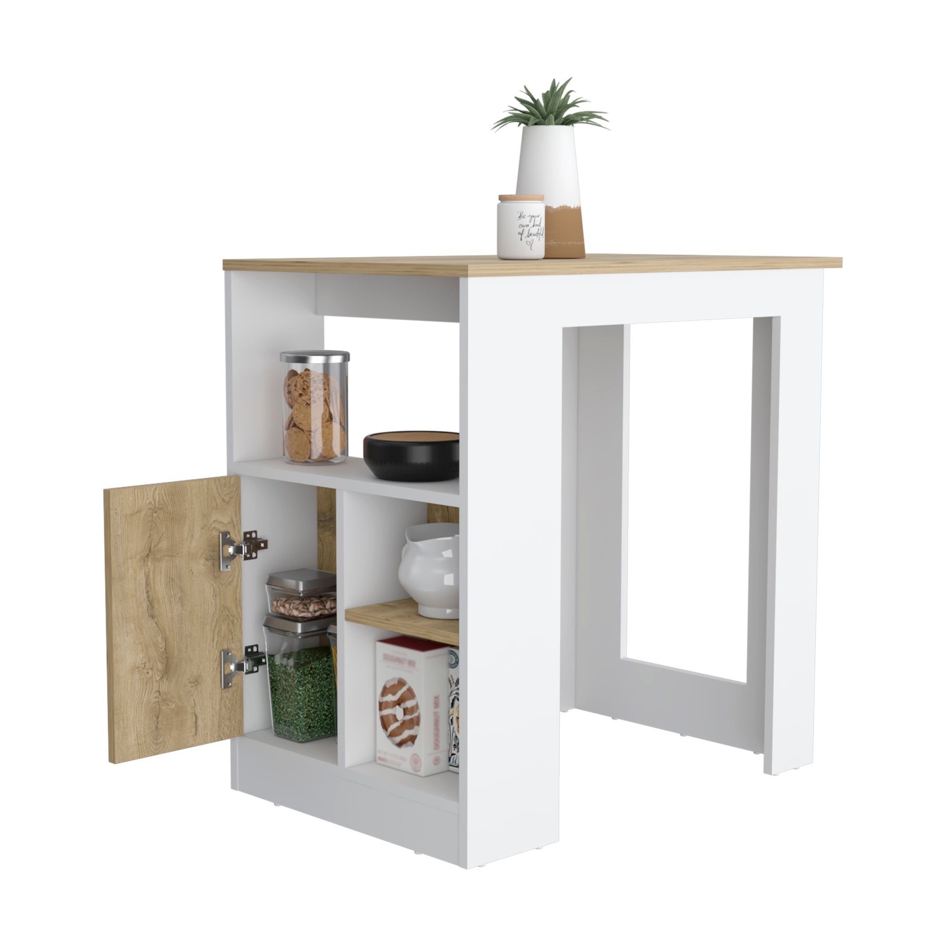 Stirling Kitchen Island With 1 Door Cabinet Push To Open System And Side Shelves Multicolor Kitchen Modern Rectangular Stationary Kitchen Islands Particle Board Engineered Wood Medium 40 55In