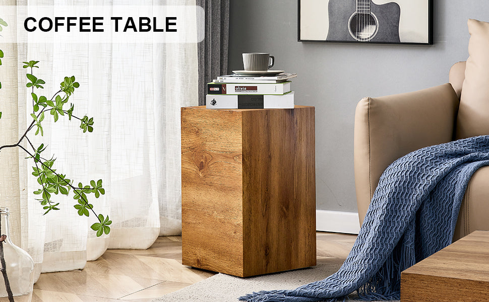 Compact Mdf Coffee Table: 11.8X11.8X19.6 Inches, Stylish Texture Design Wood Mdf