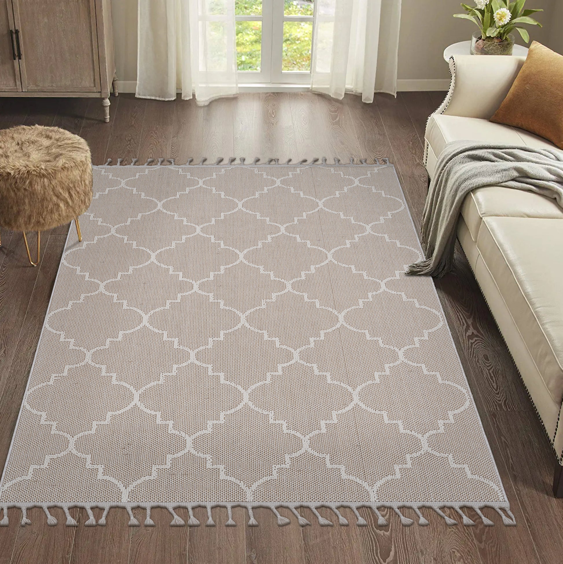 Naar Guros Collection 8X10 Ivory Trellis Indoor Outdoor Area Rug Ivory Polypropylene