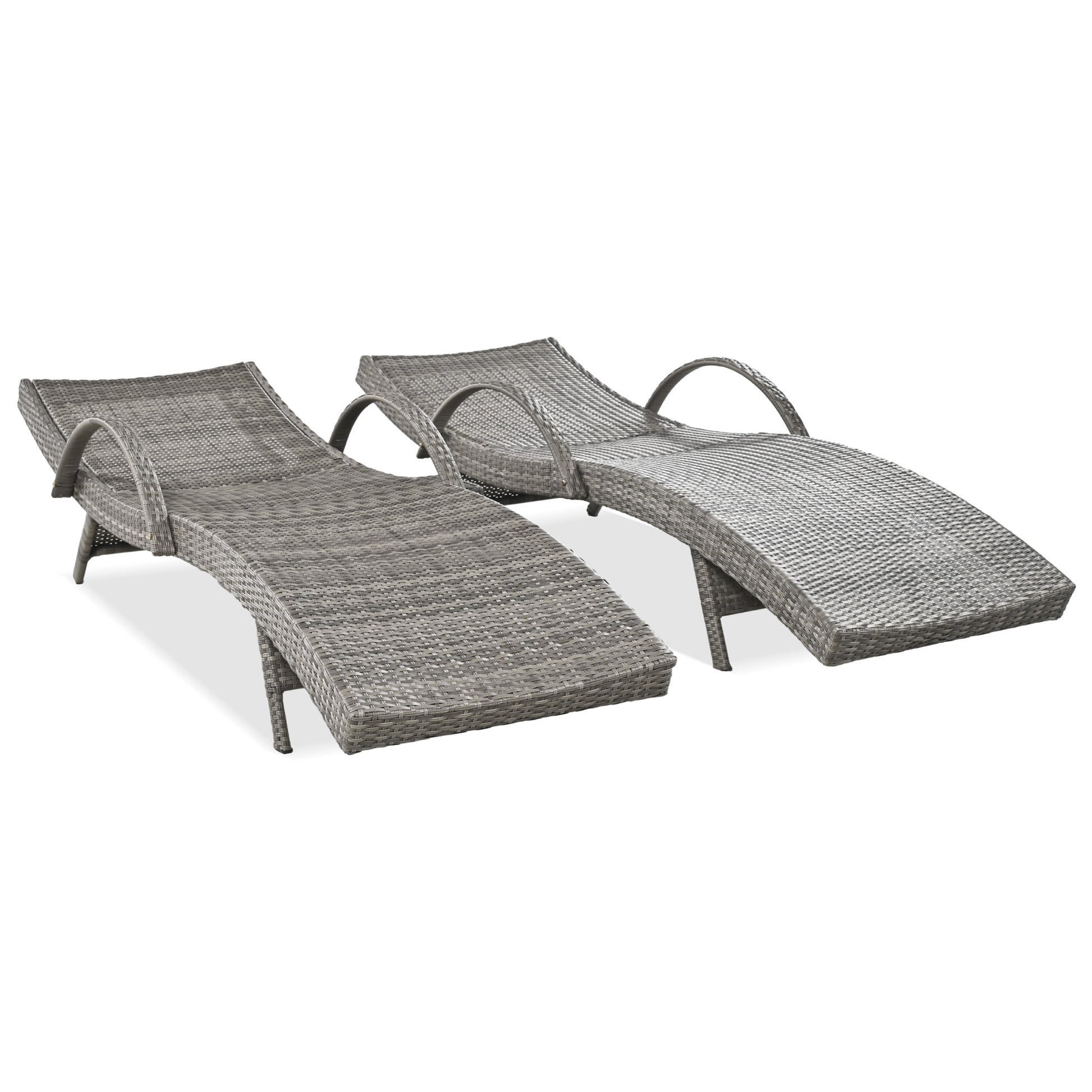 K&K 80'' Outdoor Wicker Chaise Lounge Chairs Set Of 2, Patio Rattan Reclining Chair Pull Out Side Table Adjustable Backrest Ergonomic Wave Design Pool Sunbathing Recliners, Grey No Lounge Grey Seats