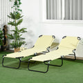 Outsunny 2 Piece Folding Chaise Lounge Pool Chairs, Outdoor Sun Tanning Chairs With 5 Level Reclining Back, Steel Frame For Beach, Yard, Patio, Beige Beige Steel