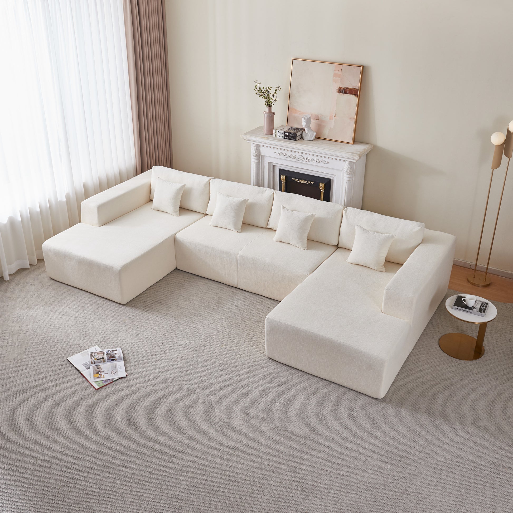 Chenille U Shaped Sectional Sofa Couch, Reversible & Spacious, Ultimate Comfort With Plush Cushions, Perfect For Modern Living Rooms Beige Medium Soft Foam Chenille 6 Seat
