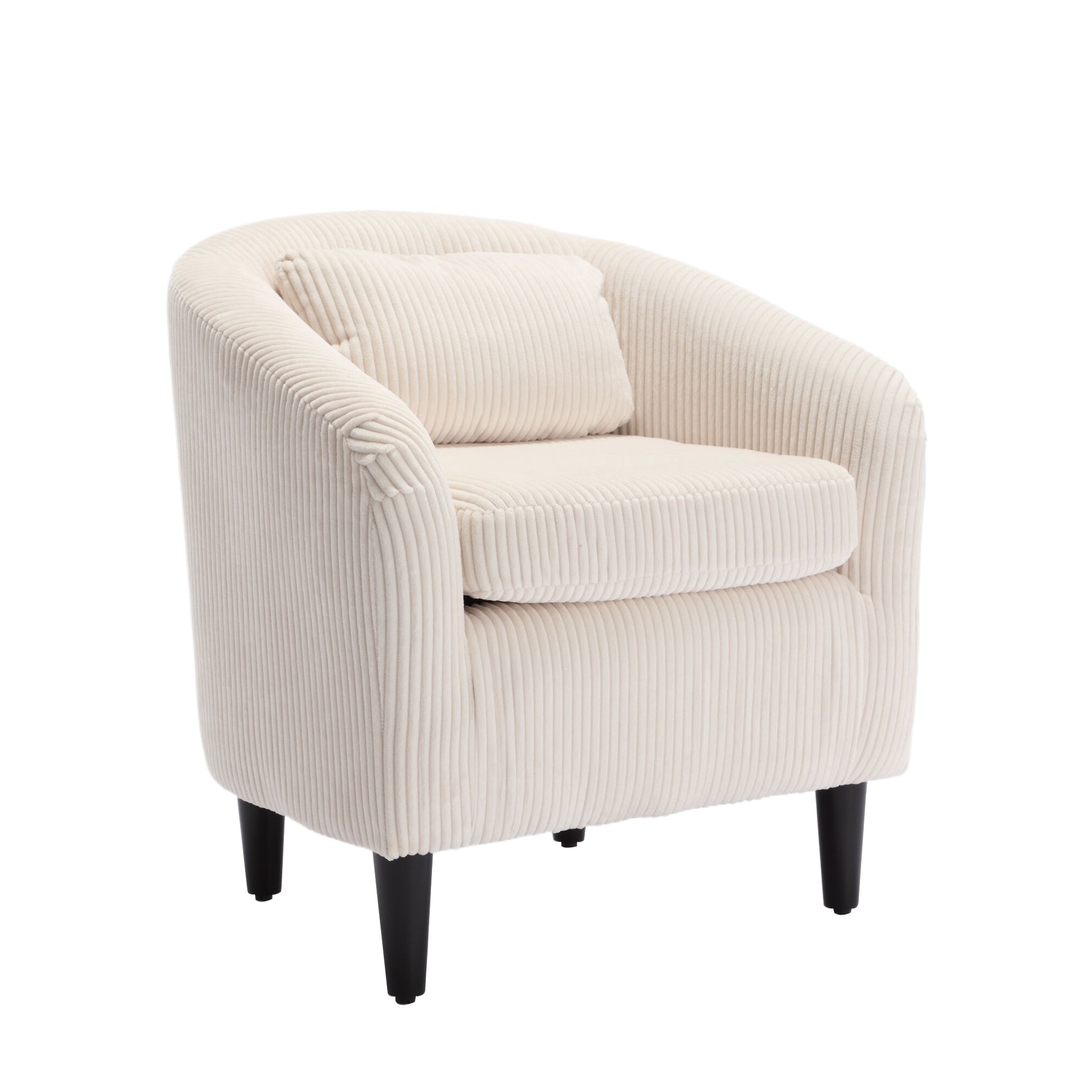 Coolmore Living Room Accent Barrel Chair, Century Modern Style Decorative Chair, Armchair For Living Room With Thick Cushions And Pillows, Comfy Single Sofa Chair, Chair With Wooden Legs,Beige Beige Corduroy