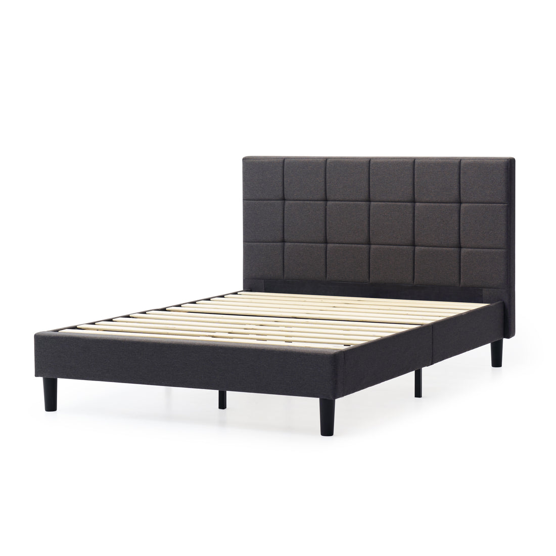 Upholstered Platform Bed Square Stitch Queen Grey Wood Upholstered