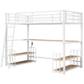 Twin Size Metal Loft Bed With Desk, Storage Shelves And Charging Station, White Box Spring Not Required Twin White Metal Mdf Metal