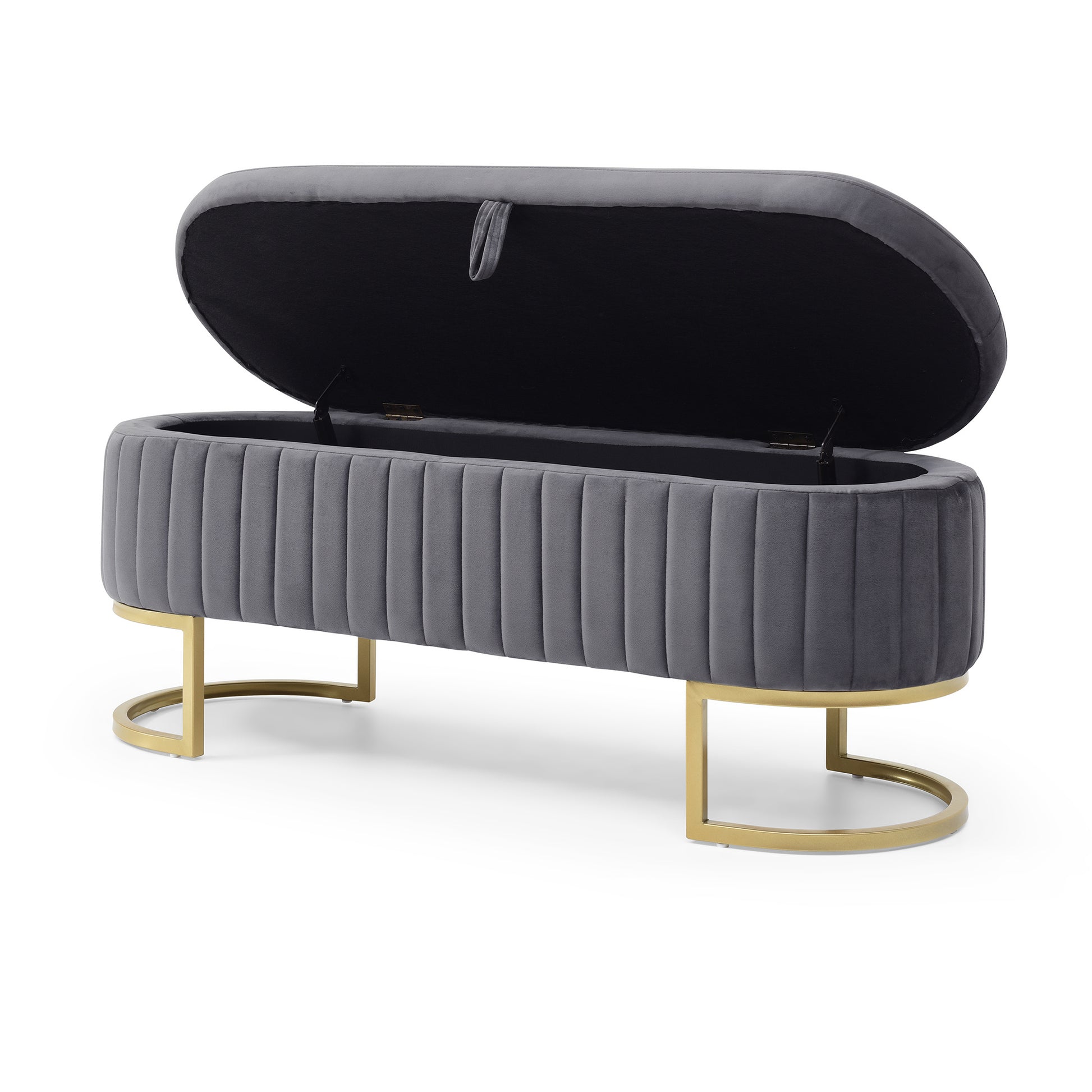 Storage Bench Bedroom Bench, Velvet Oval Upholstered End Of Bed Bench With Golden Metal Legs,50"Modern Storage Ottoman Bench For Bedroom, Living Room,Entryway,Window, Grey Grey Velvet