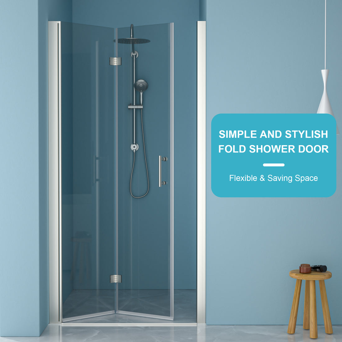 34"W X 72"H Fold Frameless Shower Door With Tempered Glass, Brushed Nickel Brushed Nickel Glass