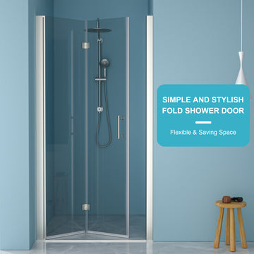 36"W X 72"H Fold Frameless Shower Door With Tempered Glass, Brushed Nickel Brushed Nickel Glass