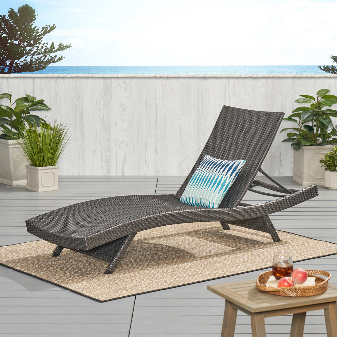 Salem Pe Wicker Chaise Lounge Grey Pe Rattan Iron