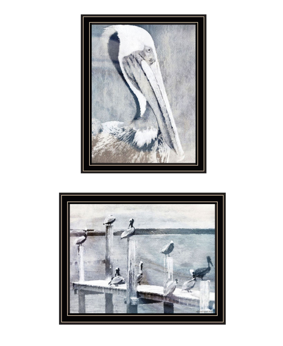 "Pelican'S On Pier" Framed Wall Art For Living Room, Wall Art Print For Home Decor, Bedroom Wall Art By Bluebird Barn Multicolor Wood Paper