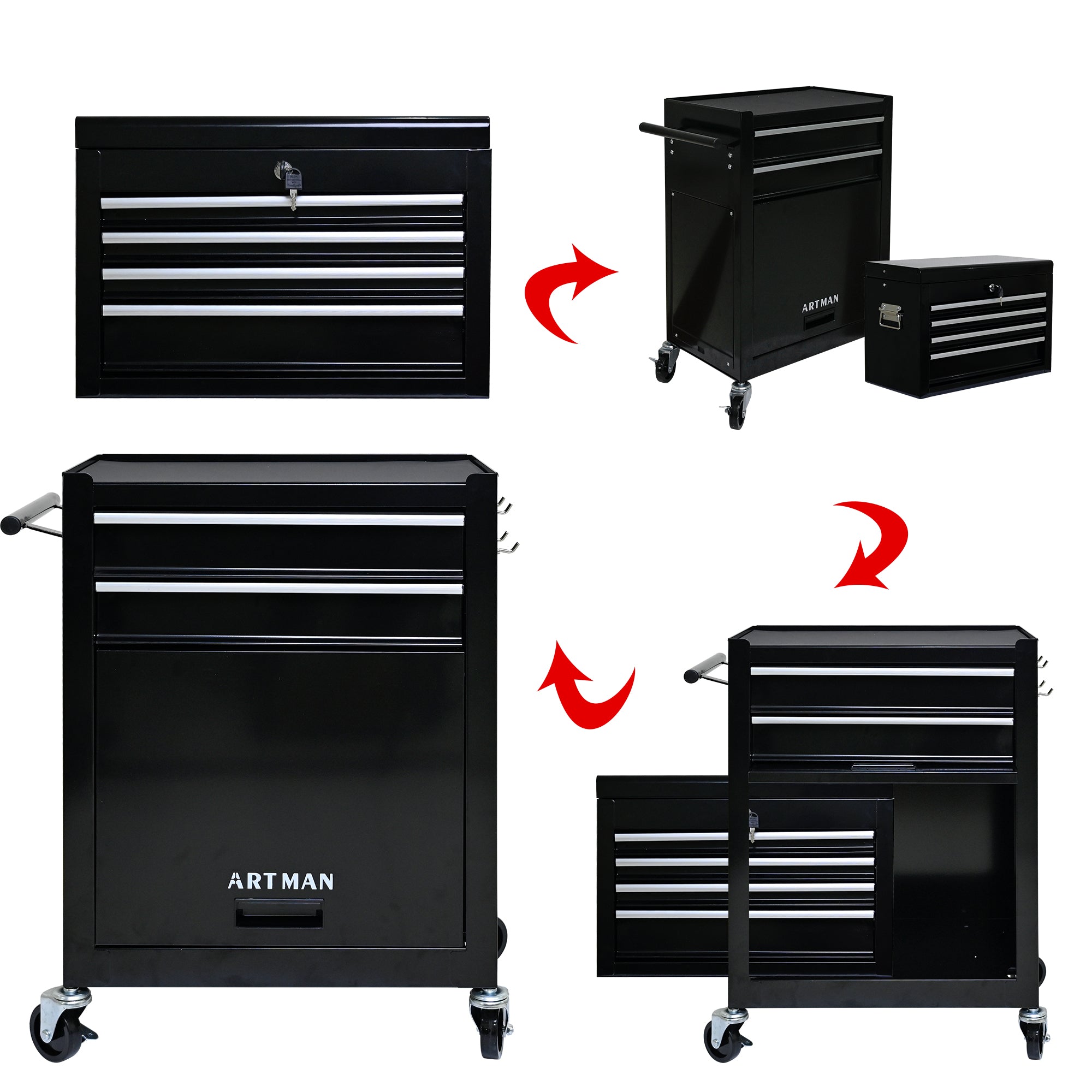 High Capacity Rolling Tool Chest With Wheels And Drawers, 6 Drawer Tool Storage Cabinet Black Black Steel