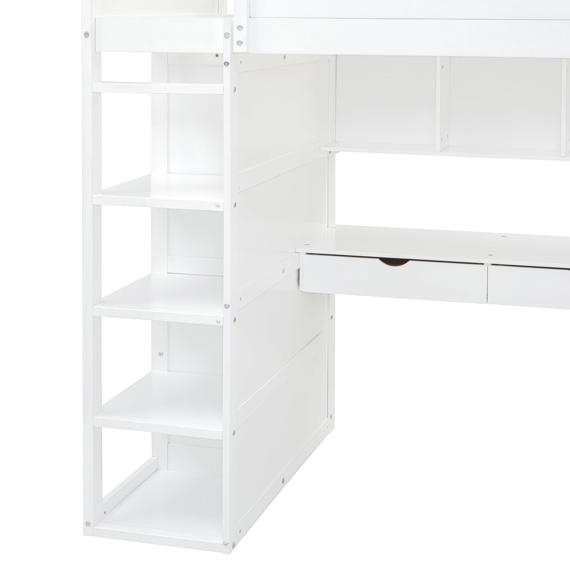 Twin Size Loft Bed With Desk, Wardrobes, 4 Drawers And 4 Shelves White Twin White Solid Wood