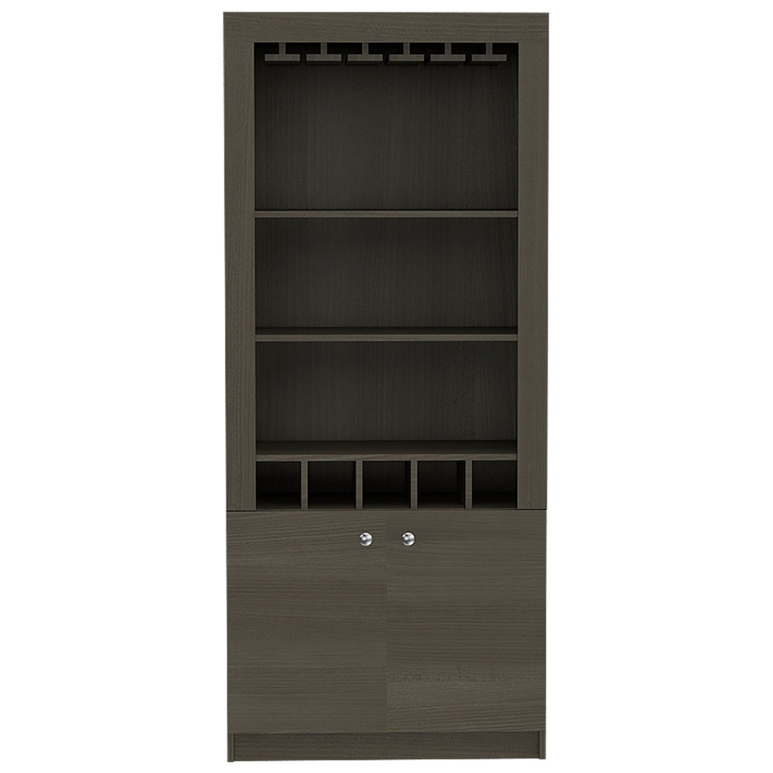 Montenegro Bar Cabinet, Double Door Cabinet, Five Built In Wine Rack, Three Shelves Brown Dining Room Modern Shelves Included Particle Board