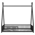 Metal Twin Size House Platform Bed With Triangle Structure And Guardrail, Black Expected Arrival Time: 9.7 Box Spring Not Required Twin Black Metal Metal