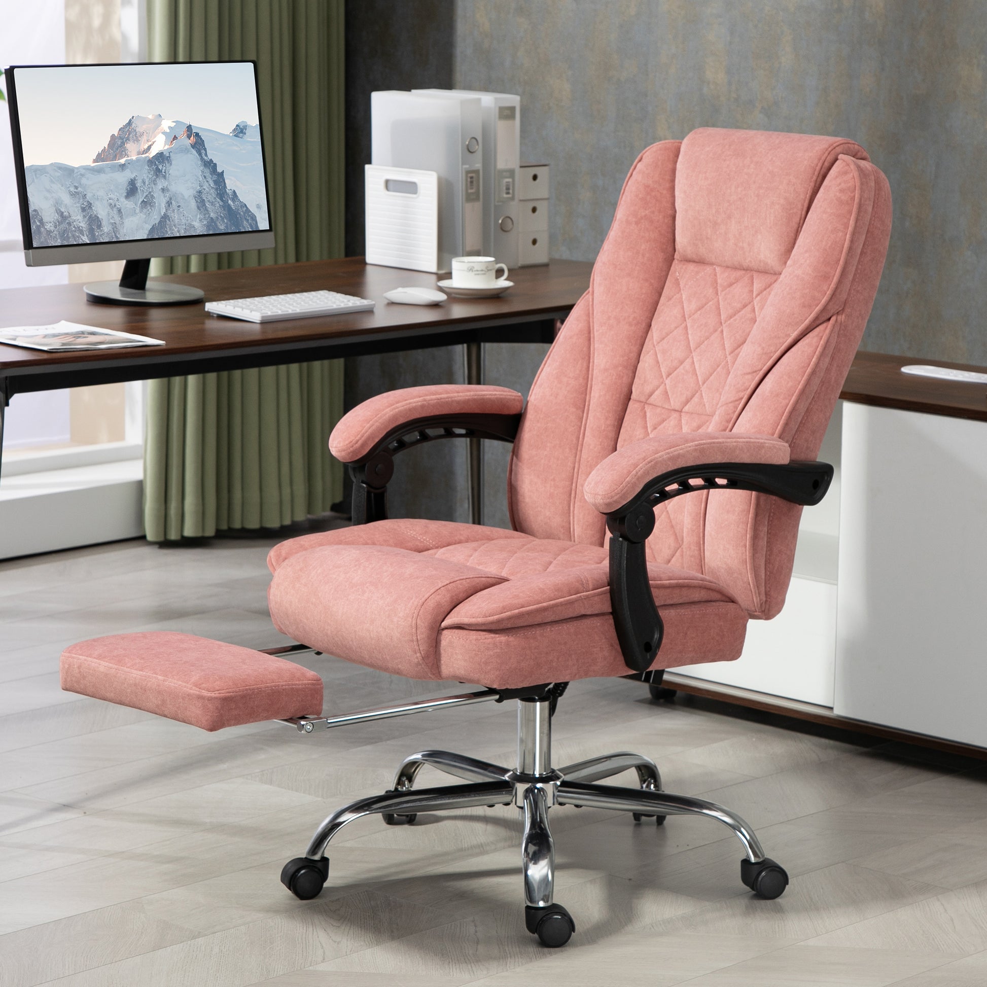 Vinsetto Massage Office Chair With Foot Rest, Executive Office Chair With 6 Vibration Point And Heat, Reclining Computer Chair, Swivel Desk Chair, Adjustable Height, Pink Pink Polyester