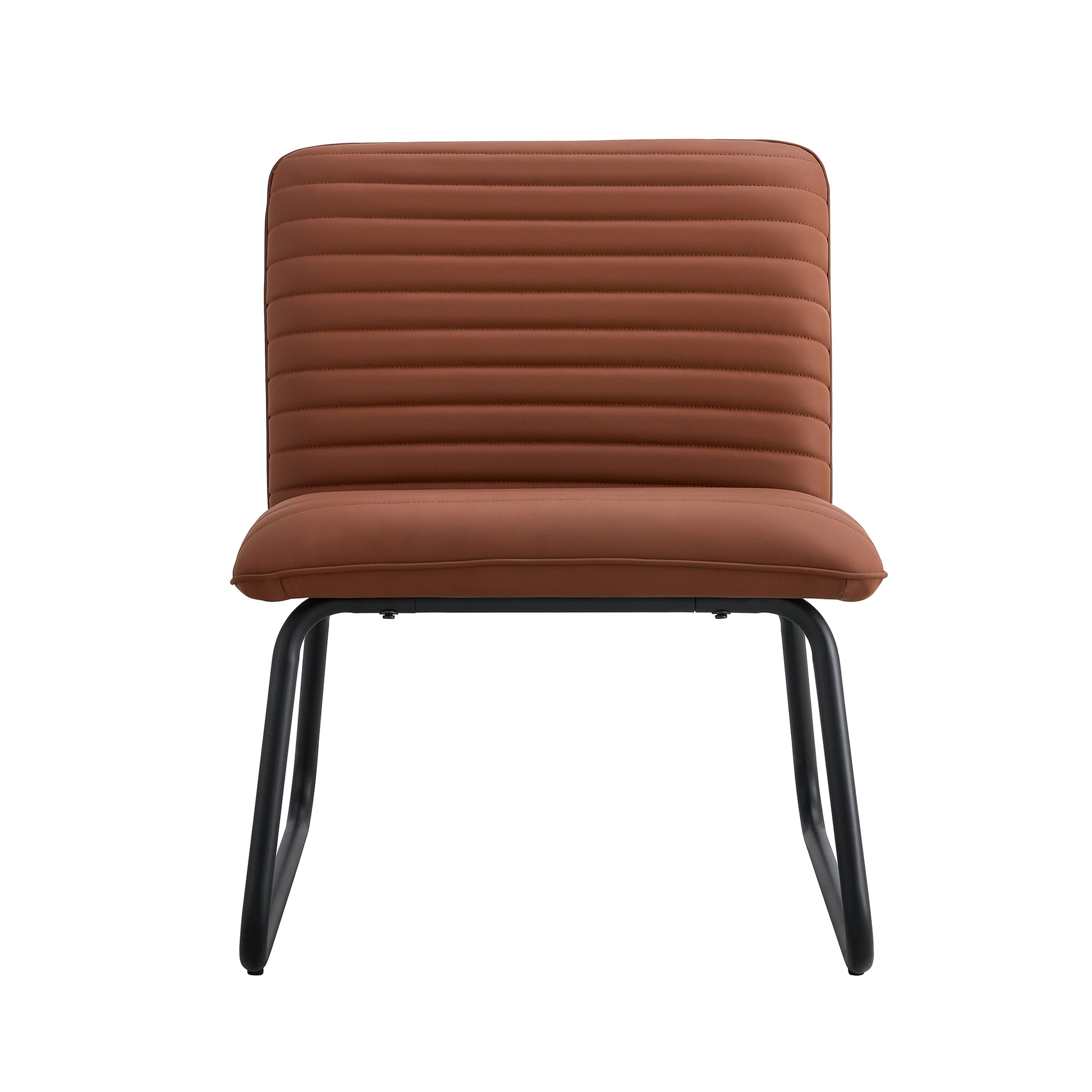 Brown Minimalist Armless Sofa Chair With Pu Backrest And Black Metal Legs, Suitable For Offices, Restaurants, Kitchens, And Bedrooms Brown Metal