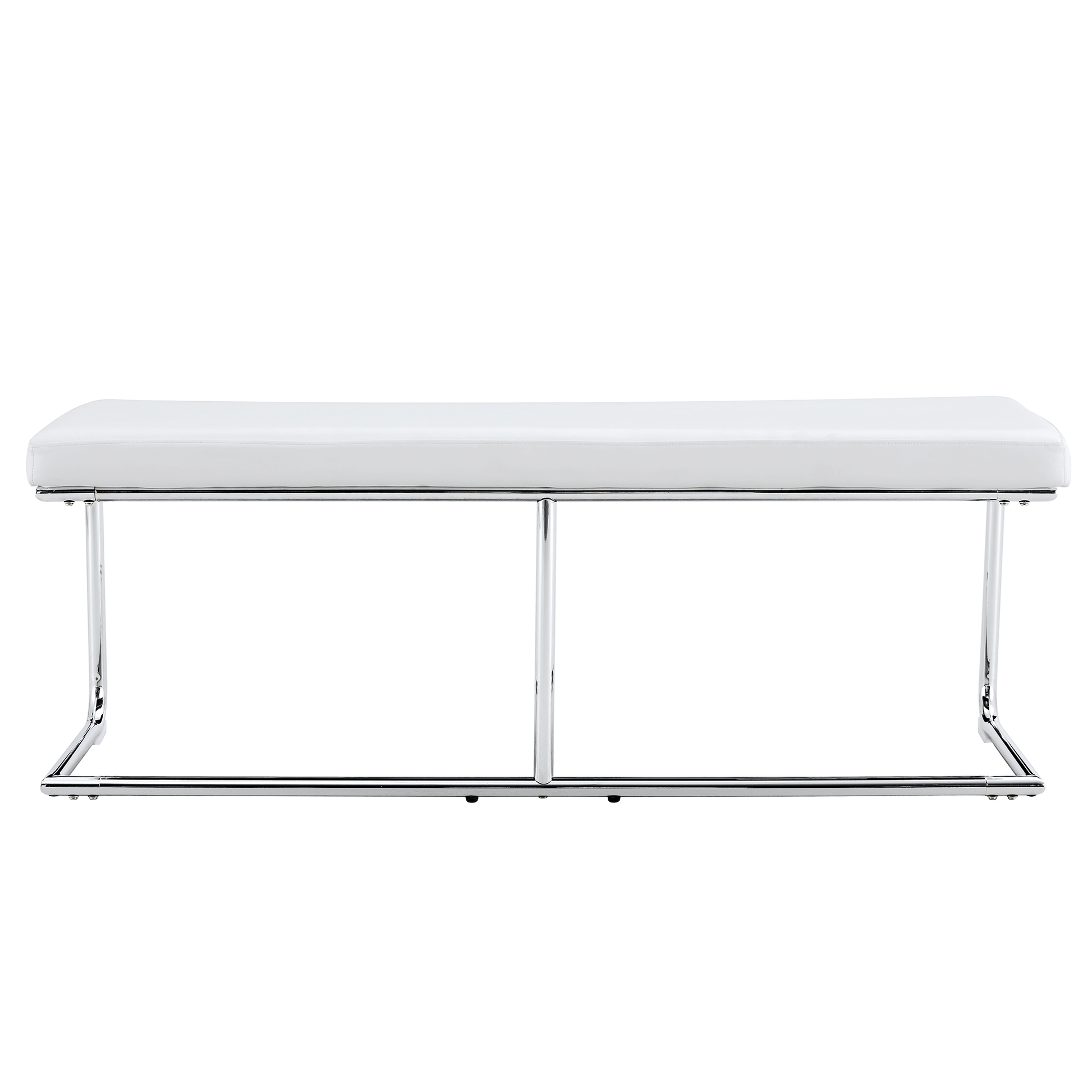 White Shoe Changing Stool, Silver Metal Legs, Sofa Stool Dining Chair, Suitable For Bedroom ,Fitting Room, Storage Room, Dining Room, Living Room. 005 White Pu