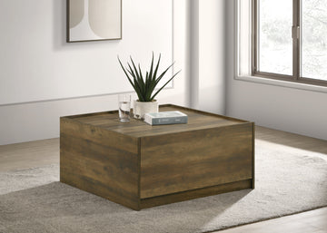 Travon 31.5"W Oak Finish Square Coffee Table With 2 Drawers Oak Engineered Wood