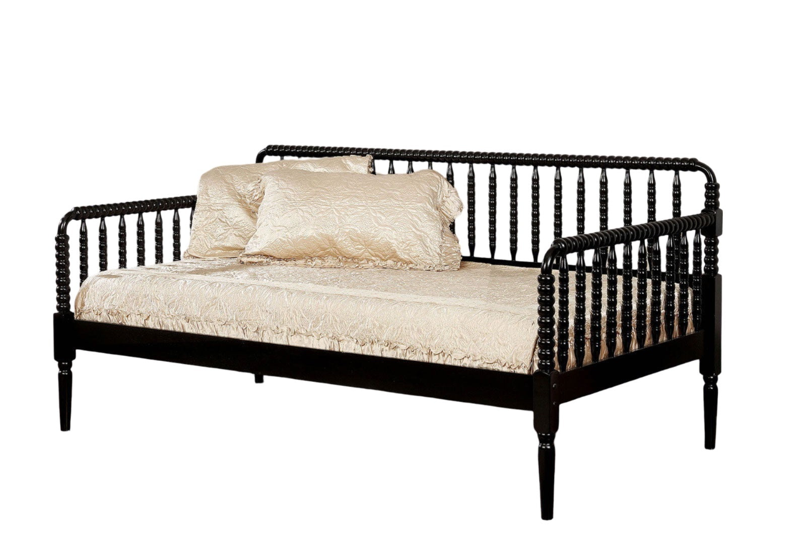 Black Wooden Twin Day Bed Unique Design Railing Headboard Platform Bed 1Pc Day Bed W Trundle Twin Black Wood Bedroom Antique,Classic,Traditional Solid Wood