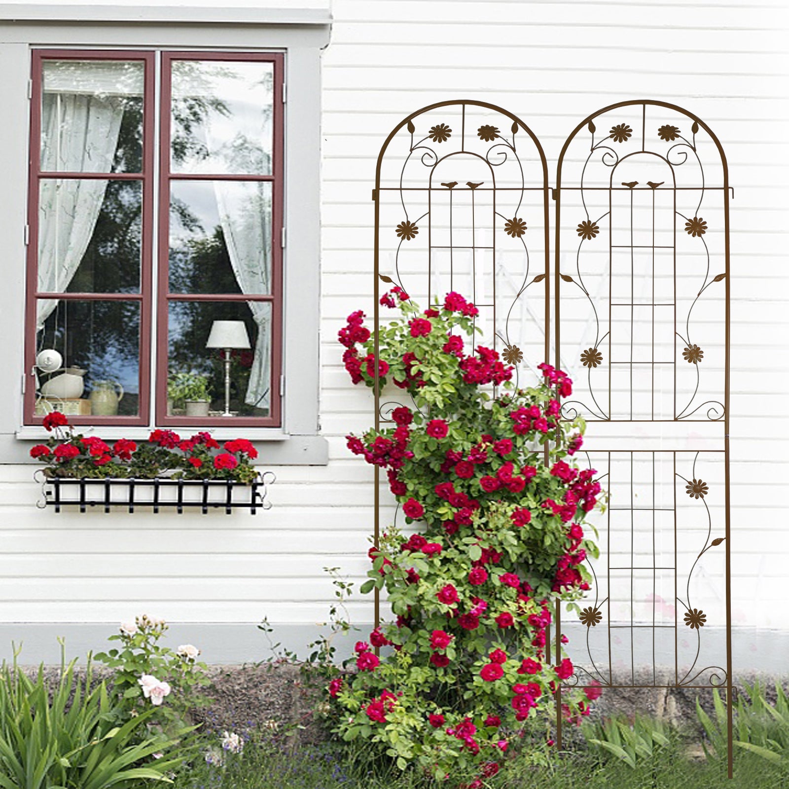 2 Pack Metal Garden Trellis 86.7" X 19.7" Rustproof Trellis For Climbing Plants Outdoor Flower Support Brown Brown Garden & Outdoor French Iron