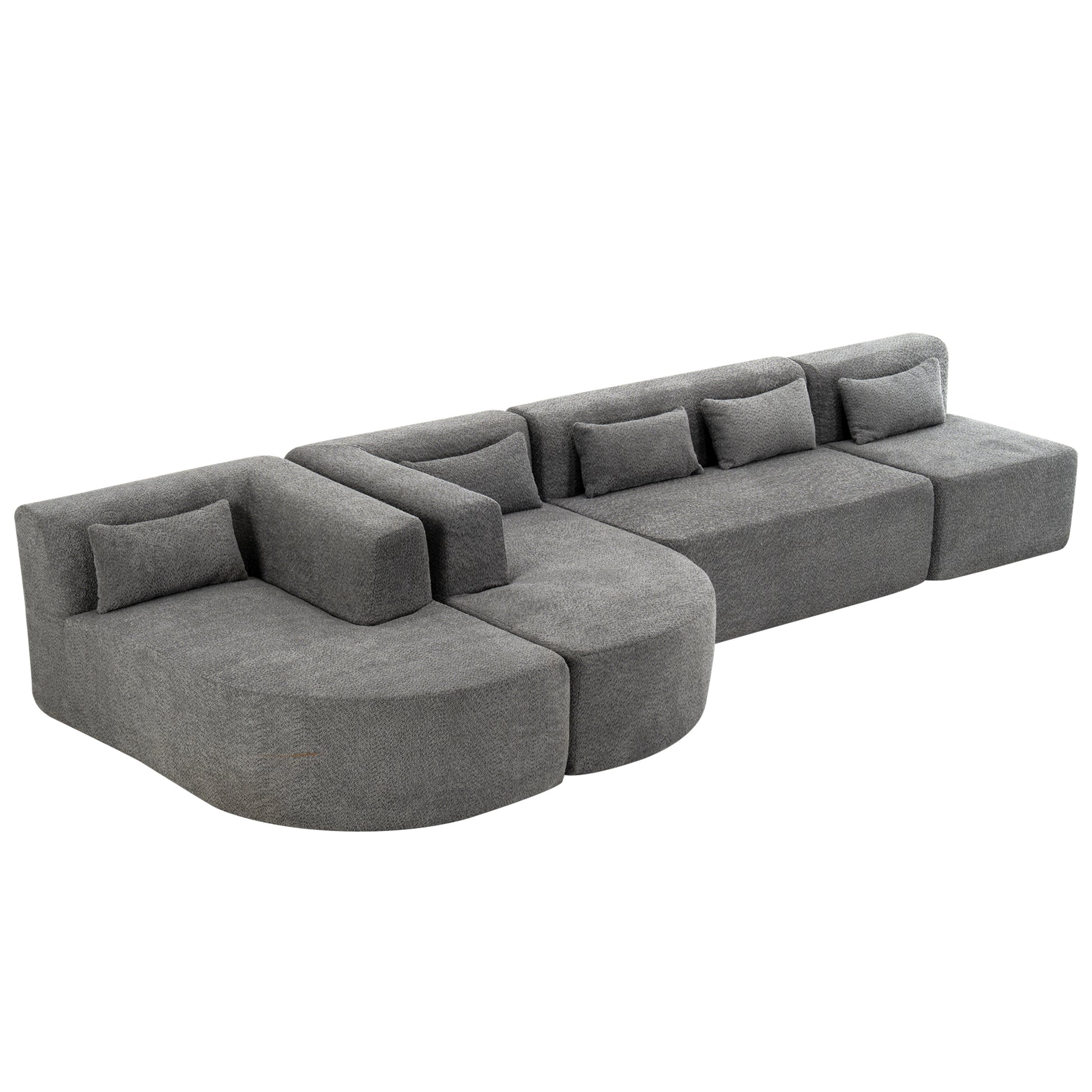 143.7" Upholstered Sofa Free Combined Sofa Couch With Two Chaise Lounge And Five Back Pillows For Living Room, Light Gray Light Gray Foam Polyester 5 Seat