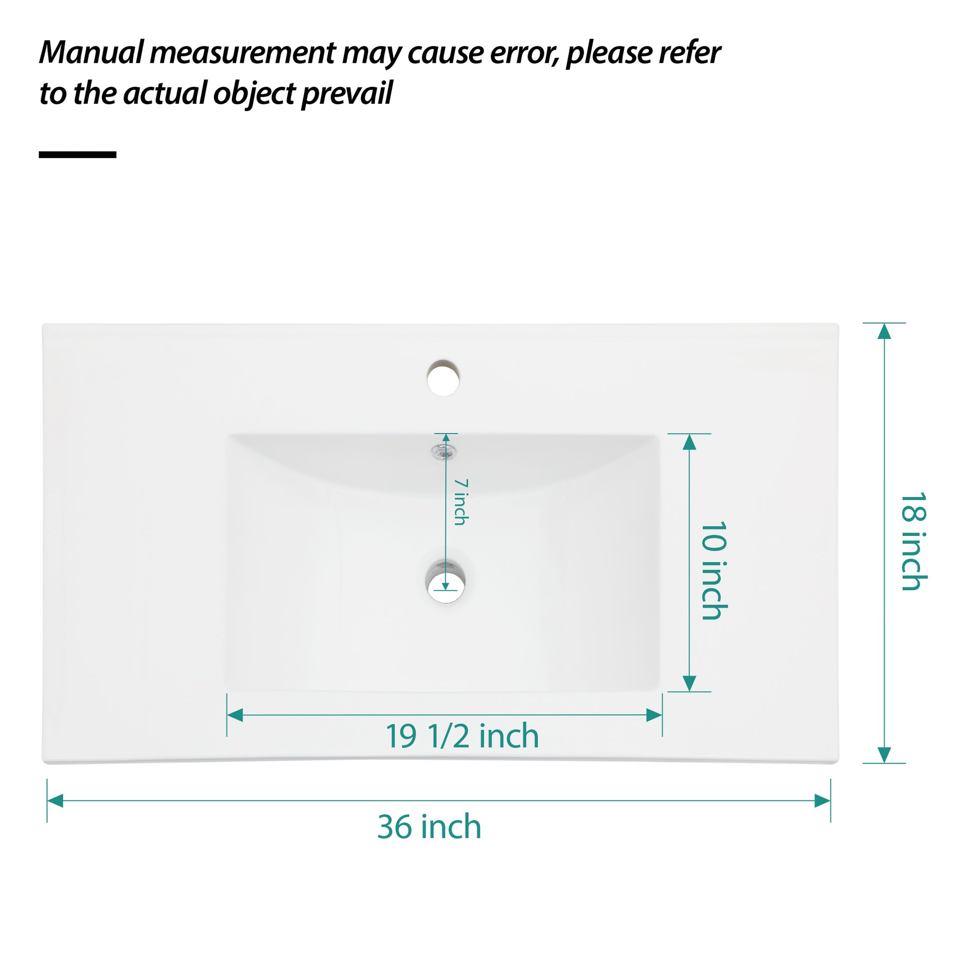 36"X18" White Rectangular Single Vanity Top With 3 Faucet Hole And Overflow Sink Only White Ceramic