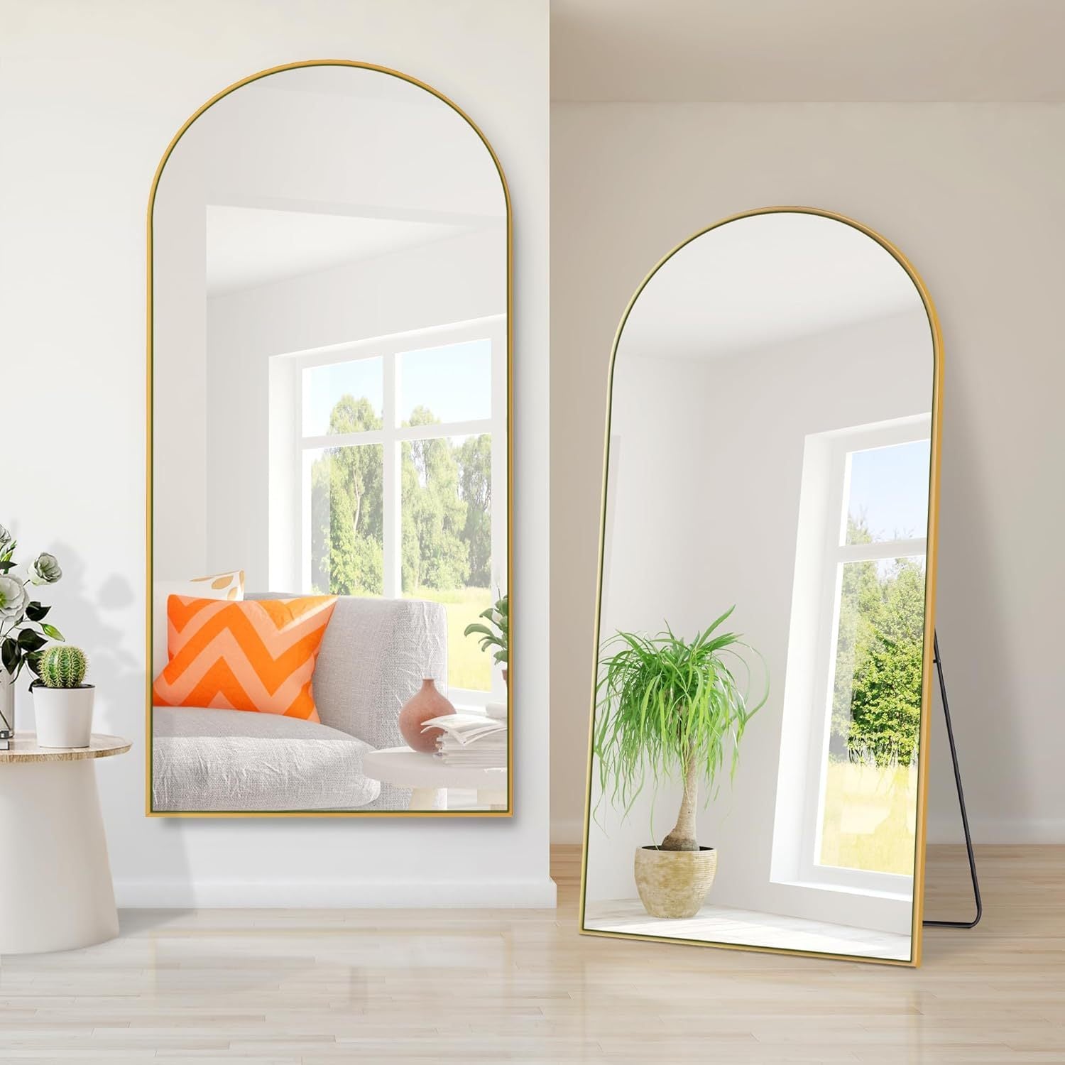 Dolonm 71X32 Inch Arch Full Length Mirror, Modern Design Standing Floor Mirror, Full Body Mirror For Living Room, Bedroom, Bathroom, Cloakroom, Hallway, Gold Wooden Frame Golden Mirror