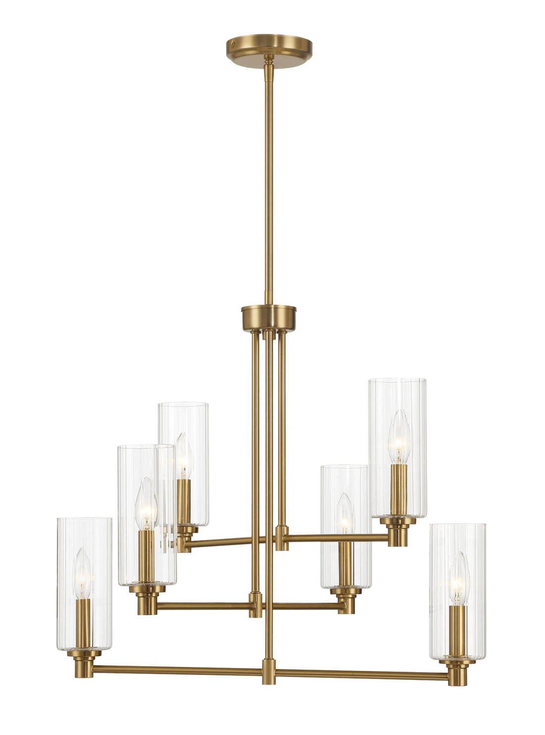 Timeless Six Lights Chandelier With Clear Ribbed Glass Satin Brass Clear,Gold Brass,Glass