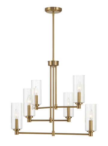 Timeless Six Lights Chandelier With Clear Ribbed Glass Satin Brass Clear,Gold Brass,Glass