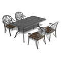 Cushions In Random Colors 5 Piece Set Of Cast Aluminum Patio Furniture With Cushions Yes Dining Set Black Seats 4 Rust Resistant Frame Water Resistant Cushion Garden & Outdoor Complete Patio Sets Aluminium