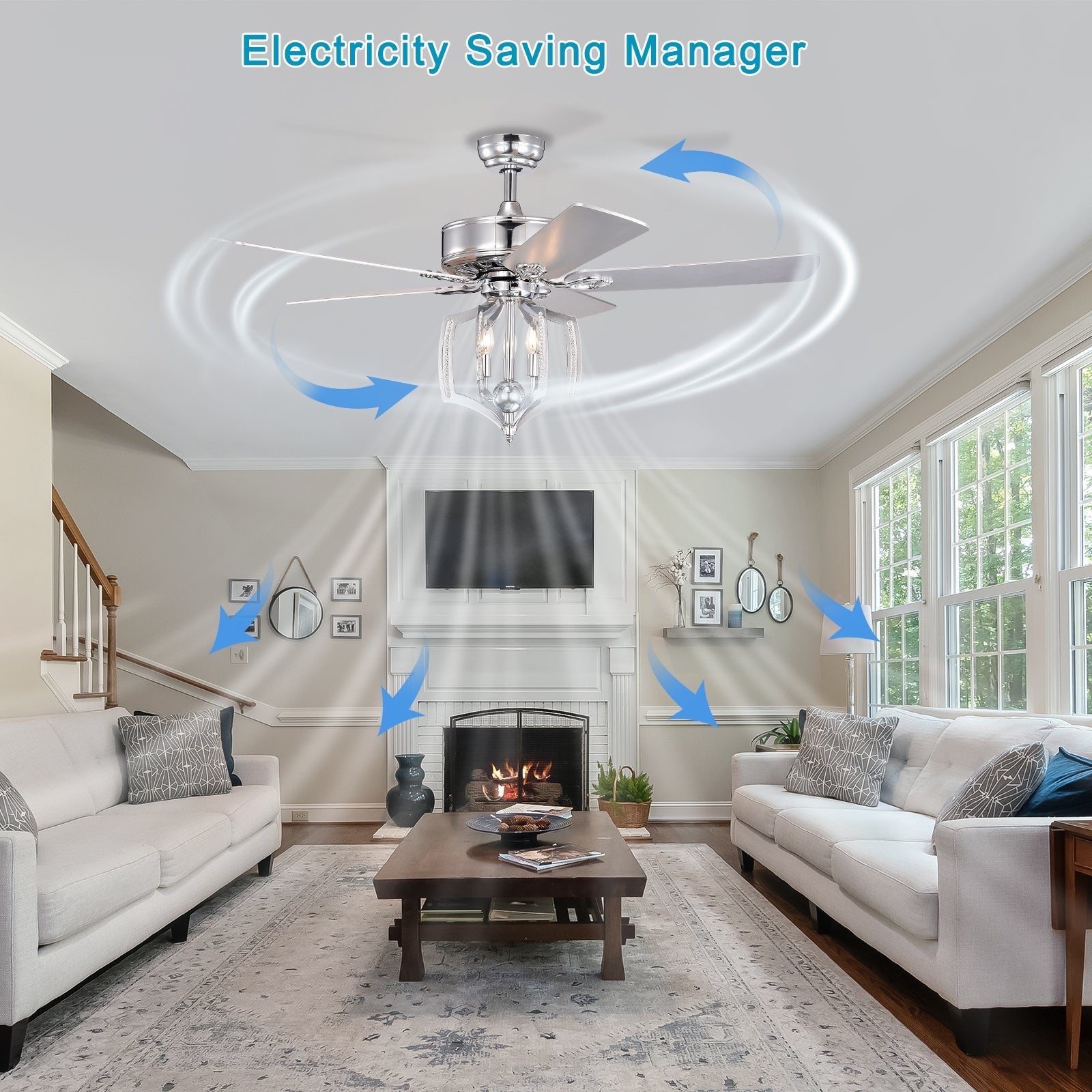 Ceiling Fans With Lights No Include Bulb And Remote 52 Inch Bedroom Ceiling Fan With Light Crystal Chandelier Fans, Reversible Motor, Timer, Polished Chrome Chrome American Design,Contemporary,Luxury,Vintage Crystal Iron