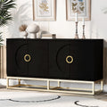 Four Door Metal Handle Storage Cabinet, Adjustable Shelves, Suitable For Corridor, Entrance, Living Room, Study Black Mdf